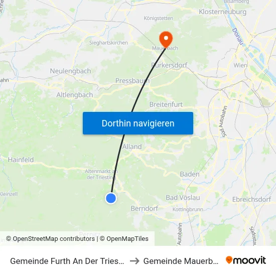 Gemeinde Furth An Der Triesting to Gemeinde Mauerbach map