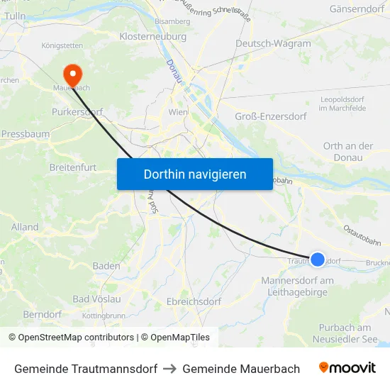Gemeinde Trautmannsdorf to Gemeinde Mauerbach map