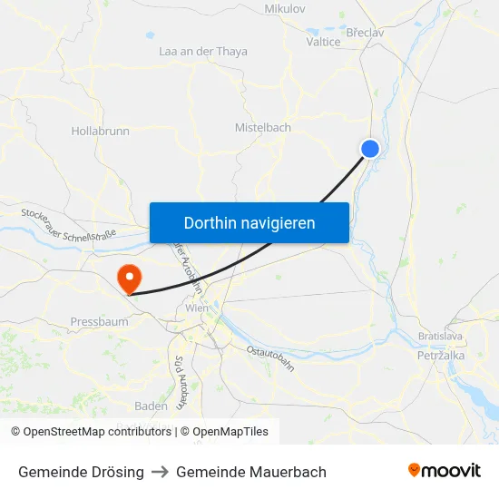 Gemeinde Drösing to Gemeinde Mauerbach map
