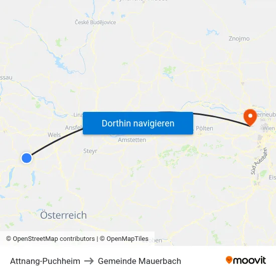 Attnang-Puchheim to Gemeinde Mauerbach map