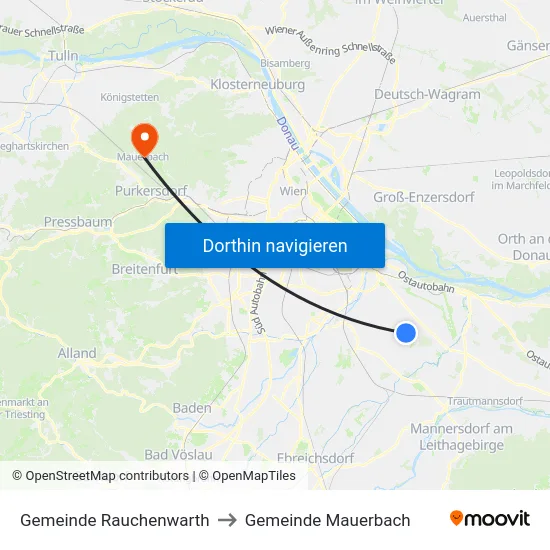 Gemeinde Rauchenwarth to Gemeinde Mauerbach map