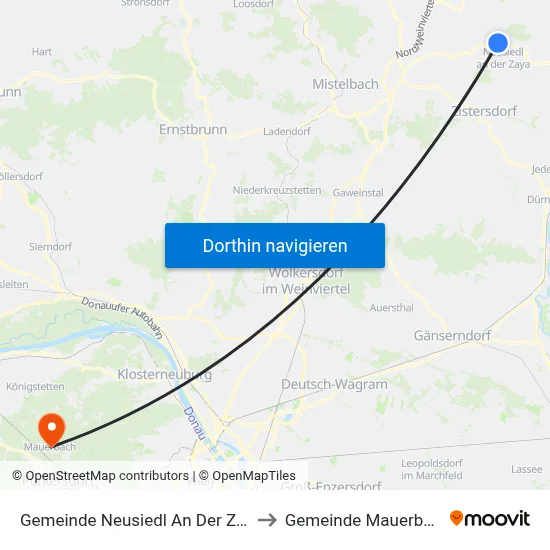 Gemeinde Neusiedl An Der Zaya to Gemeinde Mauerbach map