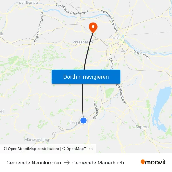 Gemeinde Neunkirchen to Gemeinde Mauerbach map