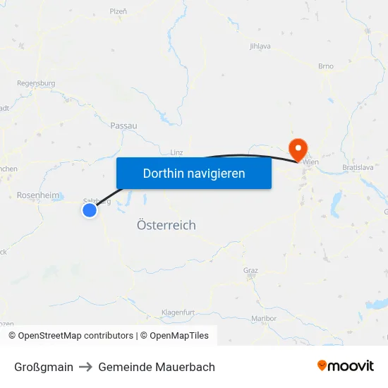 Großgmain to Gemeinde Mauerbach map