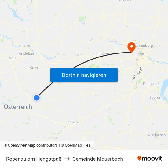 Rosenau am Hengstpaß to Gemeinde Mauerbach map