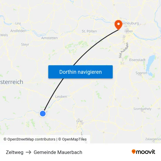 Zeltweg to Gemeinde Mauerbach map