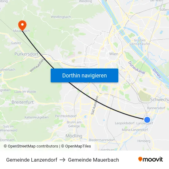 Gemeinde Lanzendorf to Gemeinde Mauerbach map