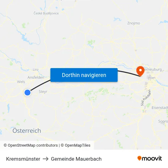 Kremsmünster to Gemeinde Mauerbach map