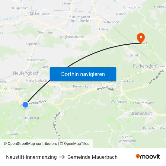 Neustift-Innermanzing to Gemeinde Mauerbach map