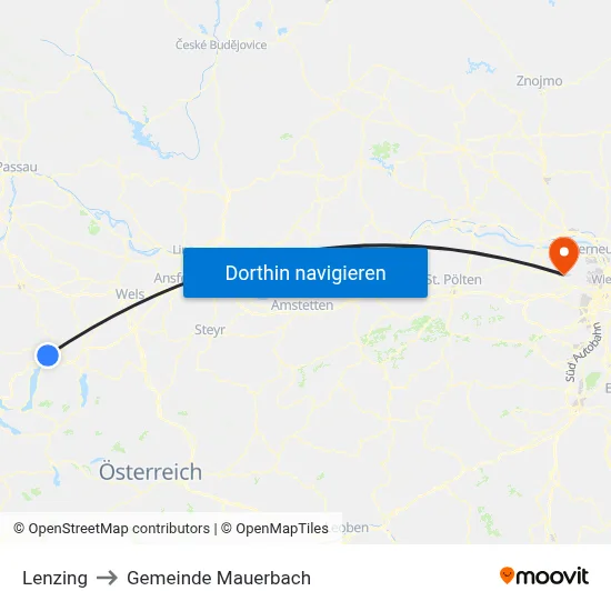 Lenzing to Gemeinde Mauerbach map