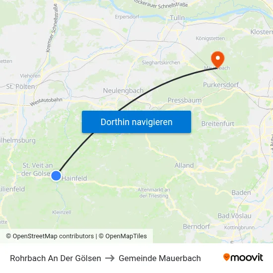 Rohrbach An Der Gölsen to Gemeinde Mauerbach map