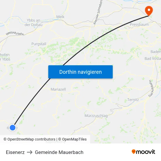 Eisenerz to Gemeinde Mauerbach map