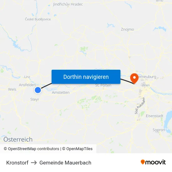 Kronstorf to Gemeinde Mauerbach map