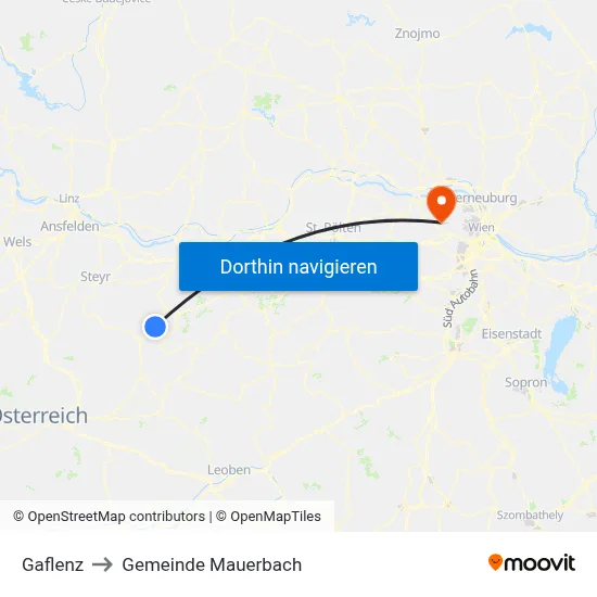 Gaflenz to Gemeinde Mauerbach map