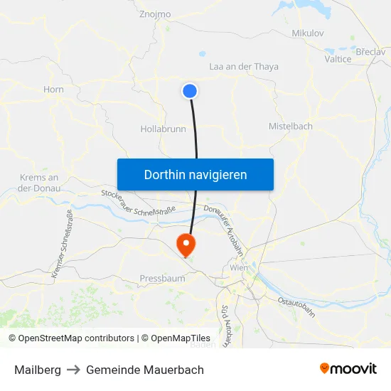 Mailberg to Gemeinde Mauerbach map