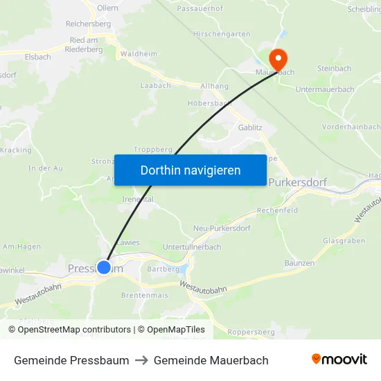 Gemeinde Pressbaum to Gemeinde Mauerbach map