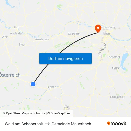 Wald am Schoberpaß to Gemeinde Mauerbach map