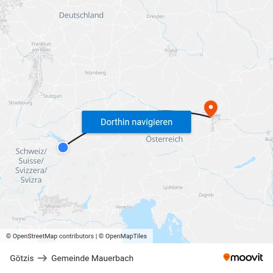 Götzis to Gemeinde Mauerbach map