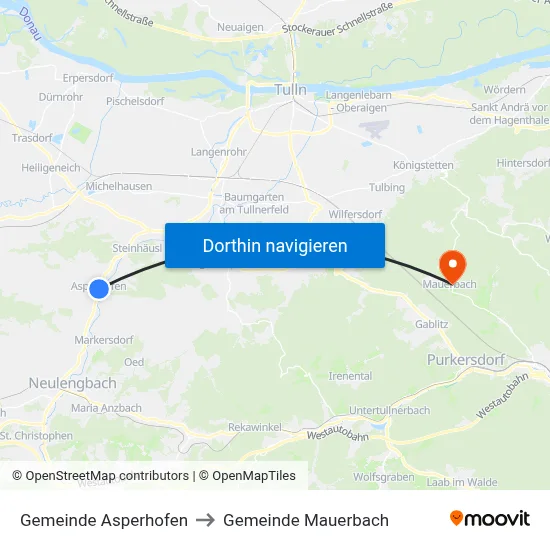 Gemeinde Asperhofen to Gemeinde Mauerbach map