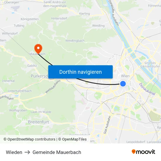 Wieden to Gemeinde Mauerbach map