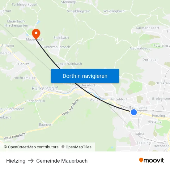 Hietzing to Gemeinde Mauerbach map