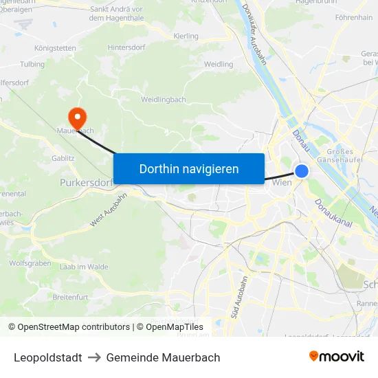 Leopoldstadt to Gemeinde Mauerbach map