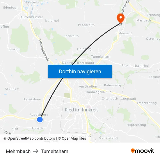 Mehrnbach to Tumeltsham map