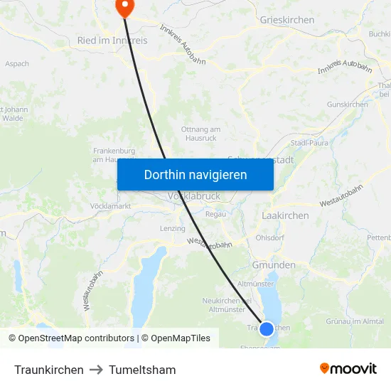 Traunkirchen to Tumeltsham map