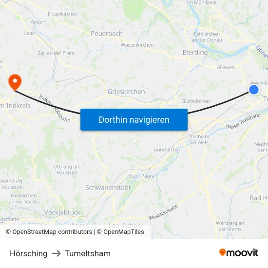 Hörsching to Tumeltsham map