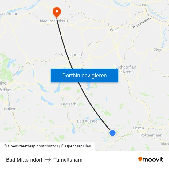 Bad Mitterndorf to Tumeltsham map