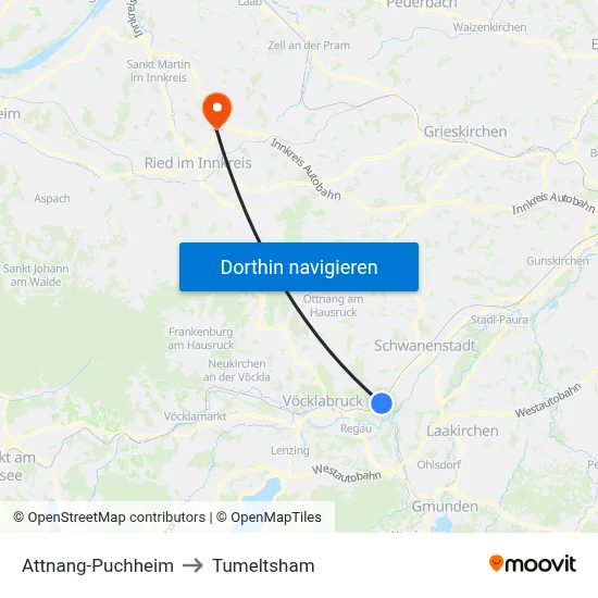 Attnang-Puchheim to Tumeltsham map