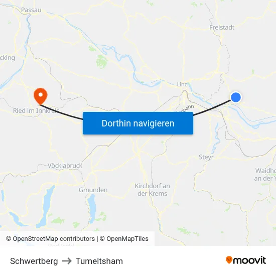 Schwertberg to Tumeltsham map