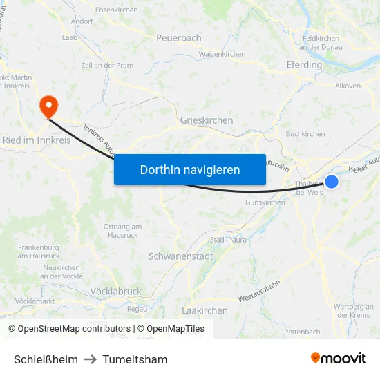 Schleißheim to Tumeltsham map