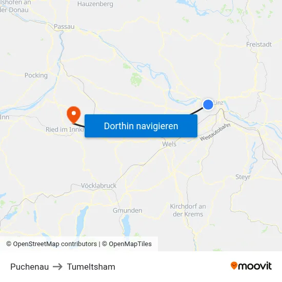 Puchenau to Tumeltsham map