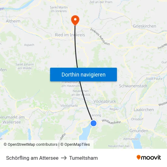Schörfling am Attersee to Tumeltsham map