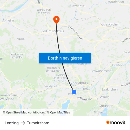 Lenzing to Tumeltsham map