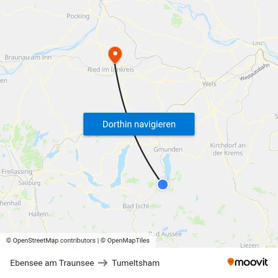 Ebensee am Traunsee to Tumeltsham map