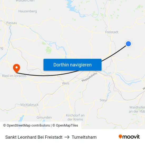 Sankt Leonhard Bei Freistadt to Tumeltsham map