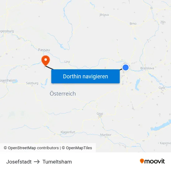 Josefstadt to Tumeltsham map