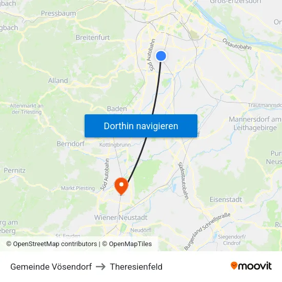 Gemeinde Vösendorf to Theresienfeld map