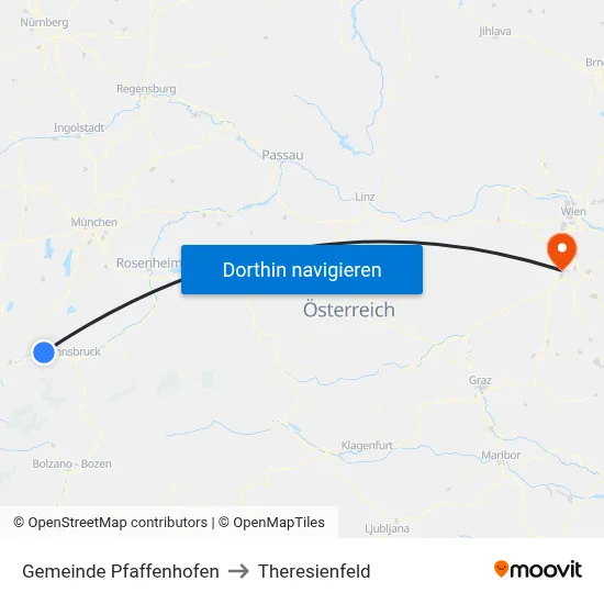 Gemeinde Pfaffenhofen to Theresienfeld map