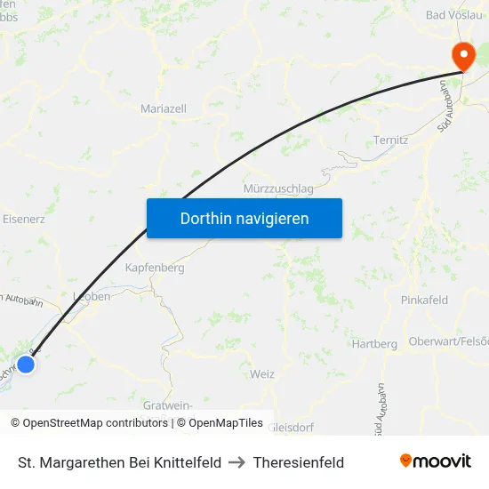 St. Margarethen Bei Knittelfeld to Theresienfeld map