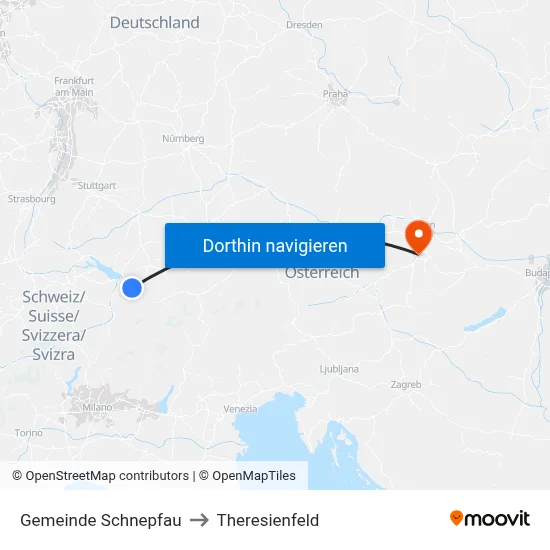 Gemeinde Schnepfau to Theresienfeld map