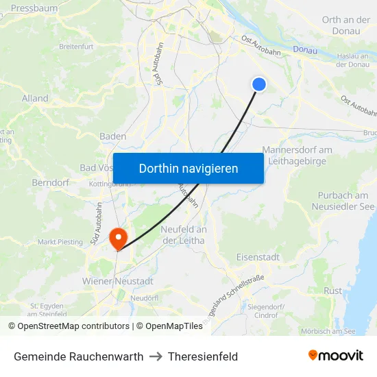 Gemeinde Rauchenwarth to Theresienfeld map
