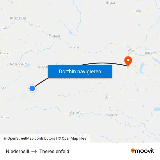 Niedernsill to Theresienfeld map