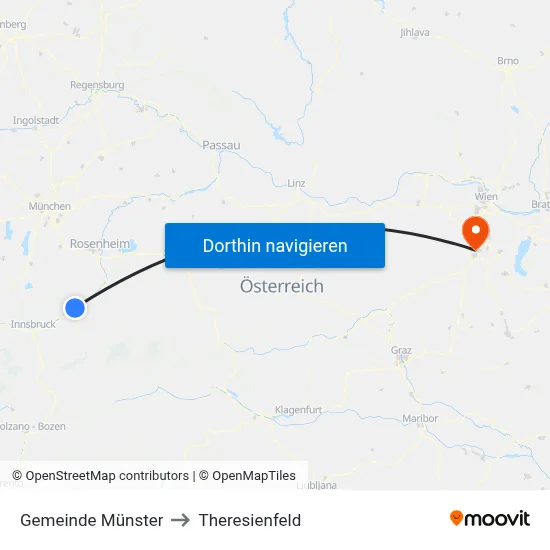 Gemeinde Münster to Theresienfeld map