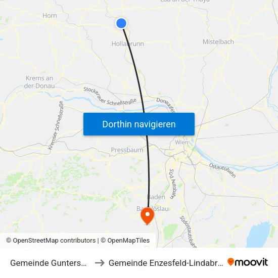 Gemeinde Guntersdorf to Gemeinde Enzesfeld-Lindabrunn map