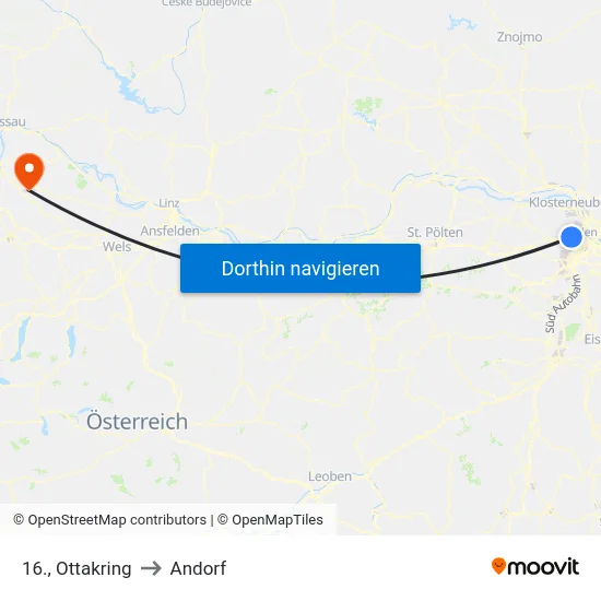 16., Ottakring to Andorf map