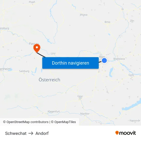 Schwechat to Andorf map