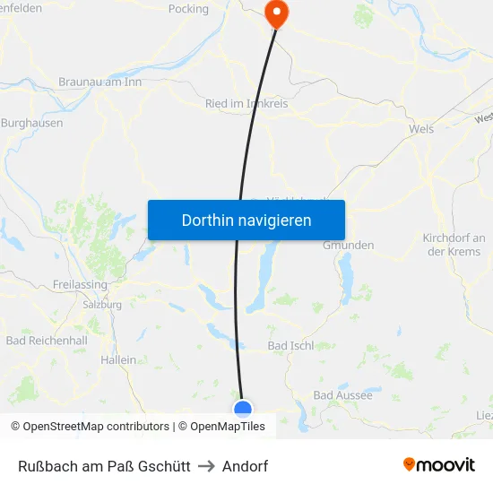 Rußbach am Paß Gschütt to Andorf map